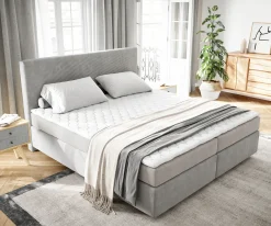 BoxspringbettDream-Well 160x200 cm Cord Silbergrau mit Matratze und Topper Sofort versandfertig