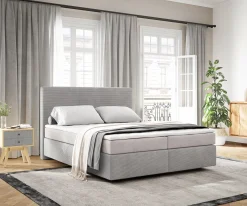 BoxspringbettDream-Well 160x200 cm Cord Silbergrau mit Taschenfederkernmatratze und Topper Visco Sofort versandfertig