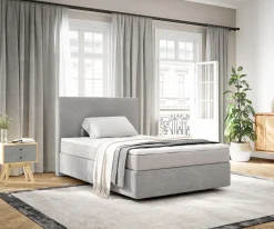 BoxspringbettDream-Well 120x200 cm Cord Silbergrau mit Taschenfederkernmatratze und Topper Visco Sofort versandfertig