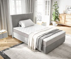 BoxspringbettDream-Well 120x200 cm Cord Silbergrau mit Taschenfederkernmatratze und Topper Visco Sofort versandfertig