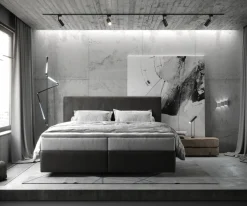 BoxspringbettDream-Well 180x200 cm Mikrofaser Anthrazit Vintage mit TFK Matratze und Visco Topper Sofort versandfertig