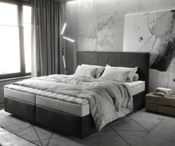 BoxspringbettDream-Well 180x200 cm Mikrofaser Anthrazit Vintage mit Matratze und Topper Sofort versandfertig