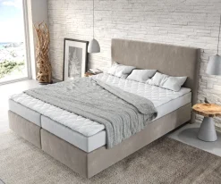 BoxspringbettDream-Well 160x200 cm Mikrofaser Beige mit Matratze und Topper Sofort versandfertig