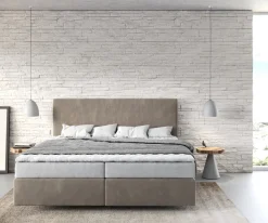 BoxspringbettDream-Well 180x200 cm Mikrofaser Beige mit Matratze und Topper Sofort versandfertig
