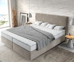 BoxspringbettDream-Well 180x200 cm Mikrofaser Beige mit Matratze und Topper Sofort versandfertig