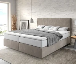 BoxspringbettDream-Well 180x200 cm Mikrofaser Beige mit TFK Matratze und Visco Topper Sofort versandfertig