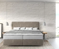 BoxspringbettDream-Well 180x200 cm Mikrofaser Beige mit TFK Matratze und Visco Topper Sofort versandfertig