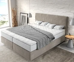 BoxspringbettDream-Well 180x200 cm Mikrofaser Beige mit TFK Matratze und Visco Topper Sofort versandfertig