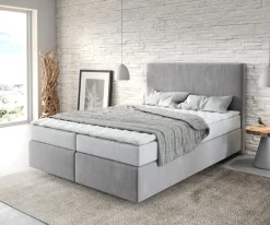 BoxspringbettDream-Well 140x200 cm Mikrofaser Grau mit Matratze und Topper Sofort versandfertig