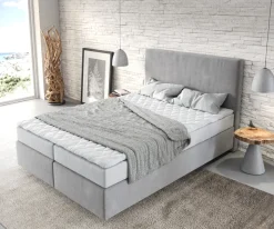 BoxspringbettDream-Well 140x200 cm Mikrofaser Grau mit Matratze und Topper Sofort versandfertig