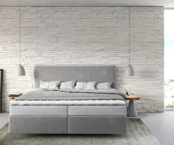 BoxspringbettDream-Well 180x200 cm Mikrofaser Grau mit Matratze und Topper Sofort versandfertig