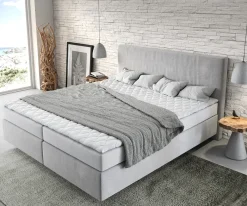 BoxspringbettDream-Well 180x200 cm Mikrofaser Grau mit Matratze und Topper Sofort versandfertig