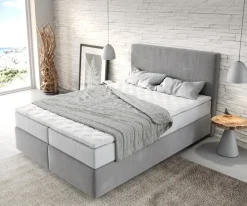 BoxspringbettDream-Well 140x200 cm Mikrofaser Grau mit TFK Matratze und Visco Topper Sofort versandfertig