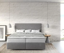 BoxspringbettDream-Well 160x200 cm Mikrofaser Grau mit TFK Matratze und Visco Topper Sofort versandfertig
