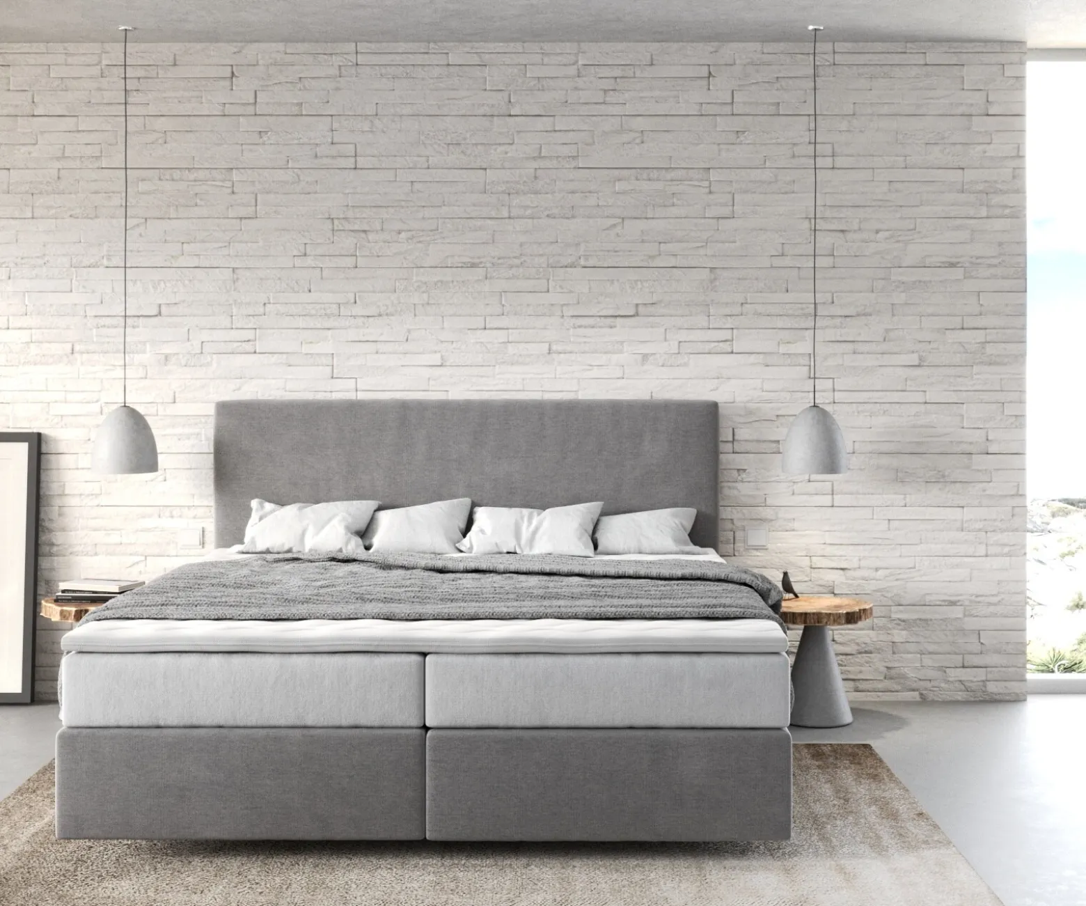 BoxspringbettDream-Well 180x200 cm Mikrofaser Grau mit TFK Matratze und Visco Topper Sofort versandfertig