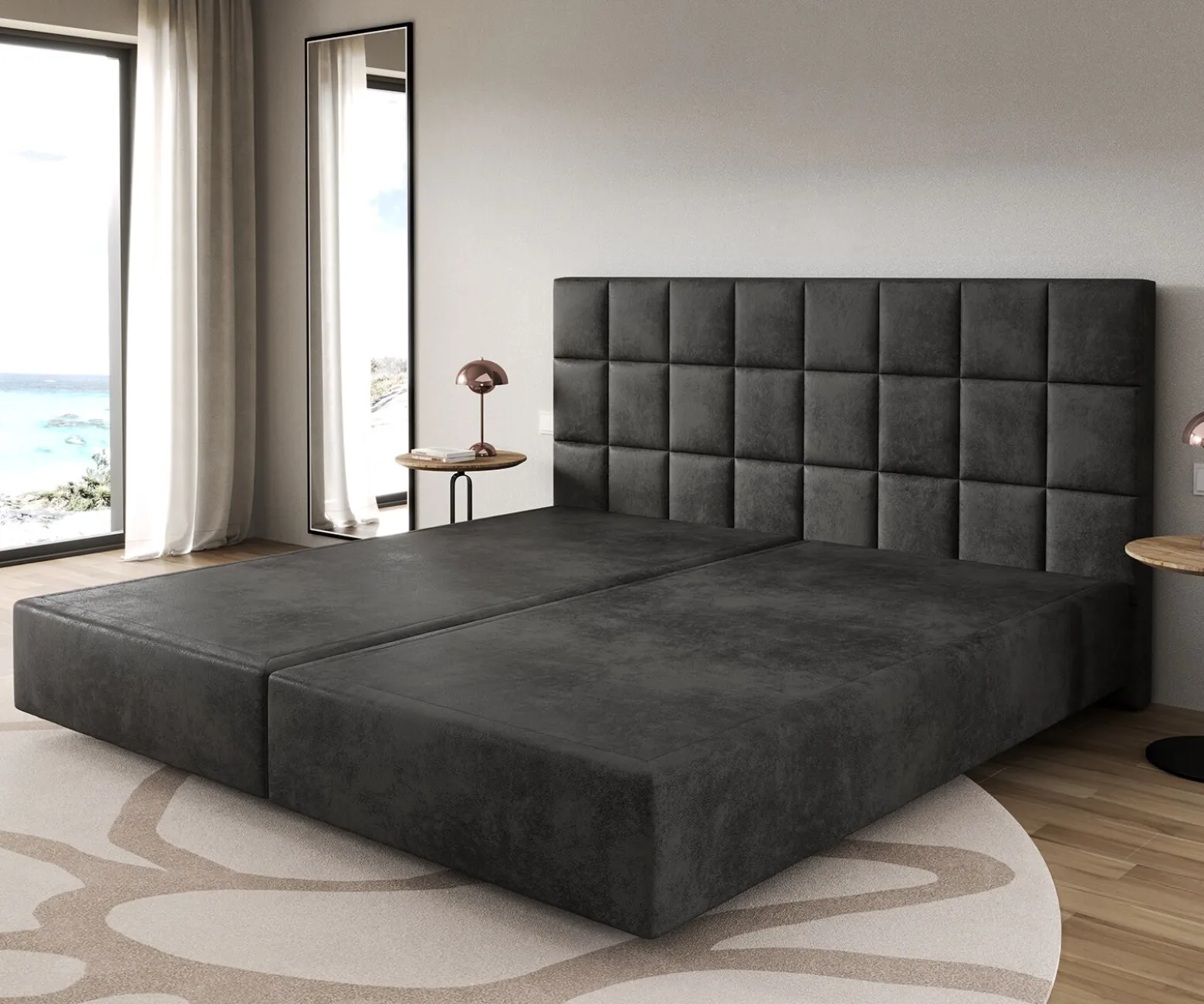 BoxspringgestellDream-Fine Mikrofaser Anthrazit Vintage 200x200 cm Sofort versandfertig