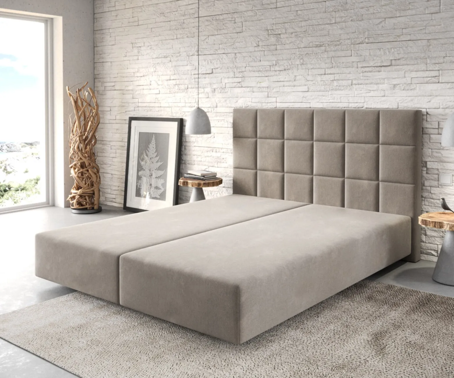 BoxspringgestellDream-Fine 160x200 cm Mikrofaser Beige Sofort versandfertig