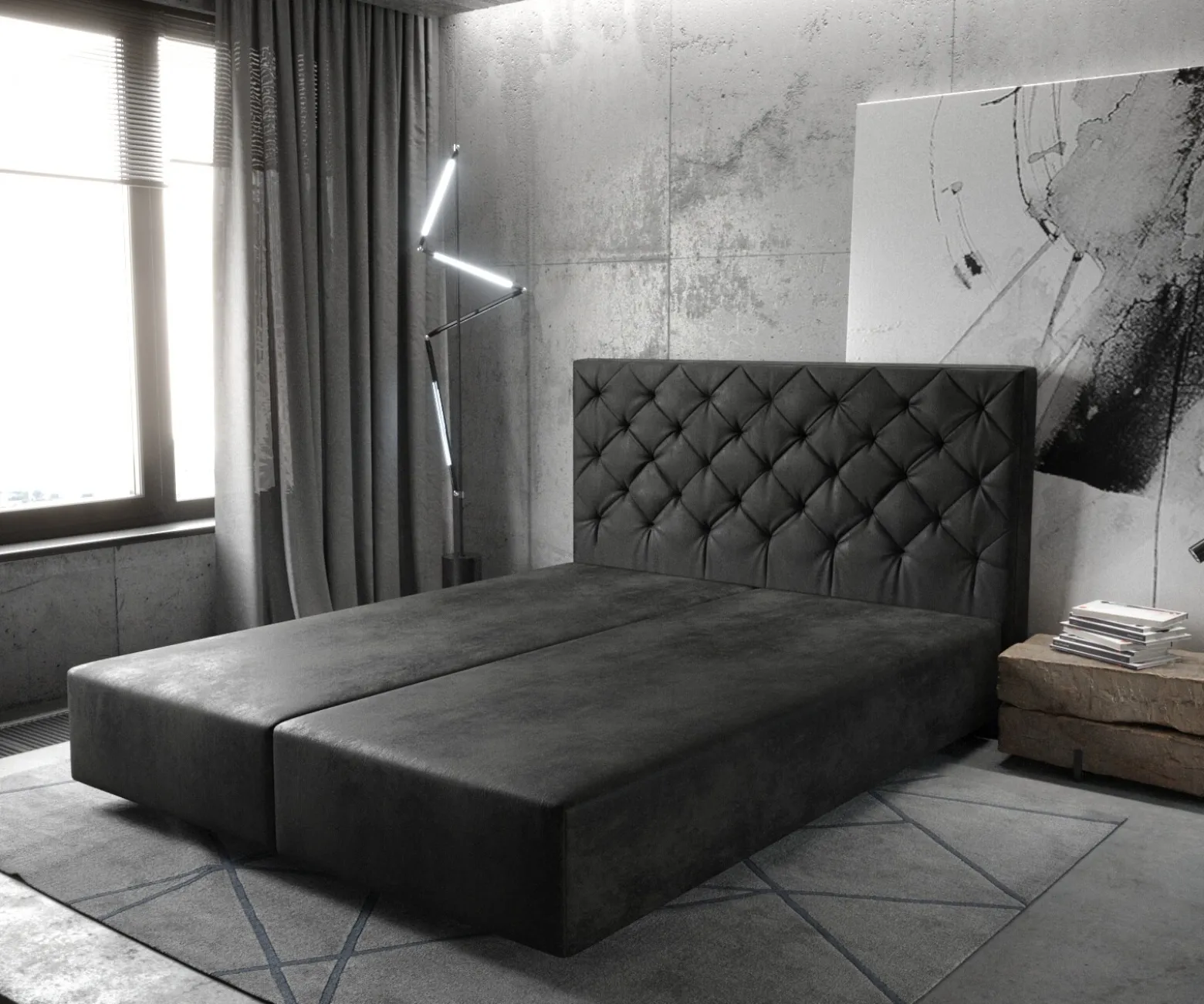 BoxspringgestellDream-Great 160x200 cm Mikrofaser Anthrazit Vintage Sofort versandfertig