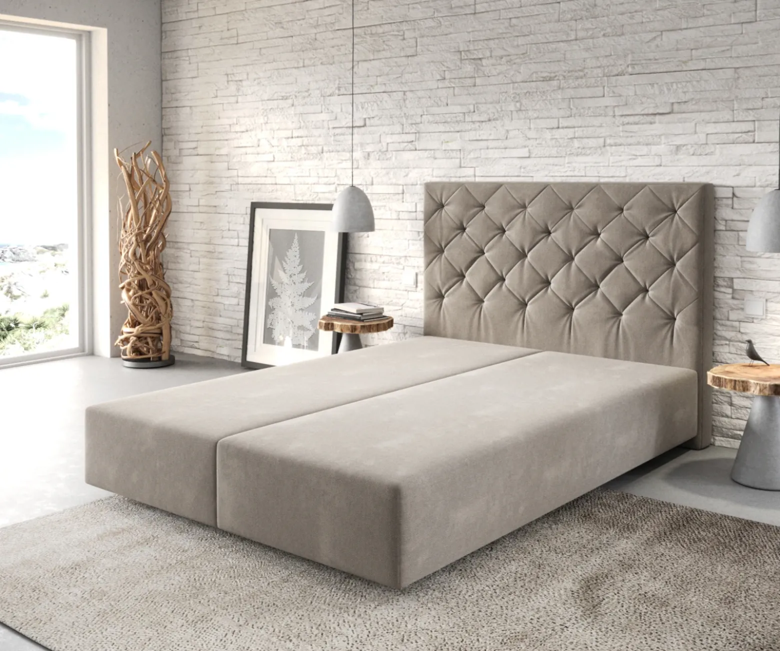 BoxspringgestellDream-Great 140x200 cm Mikrofaser Beige Sofort versandfertig