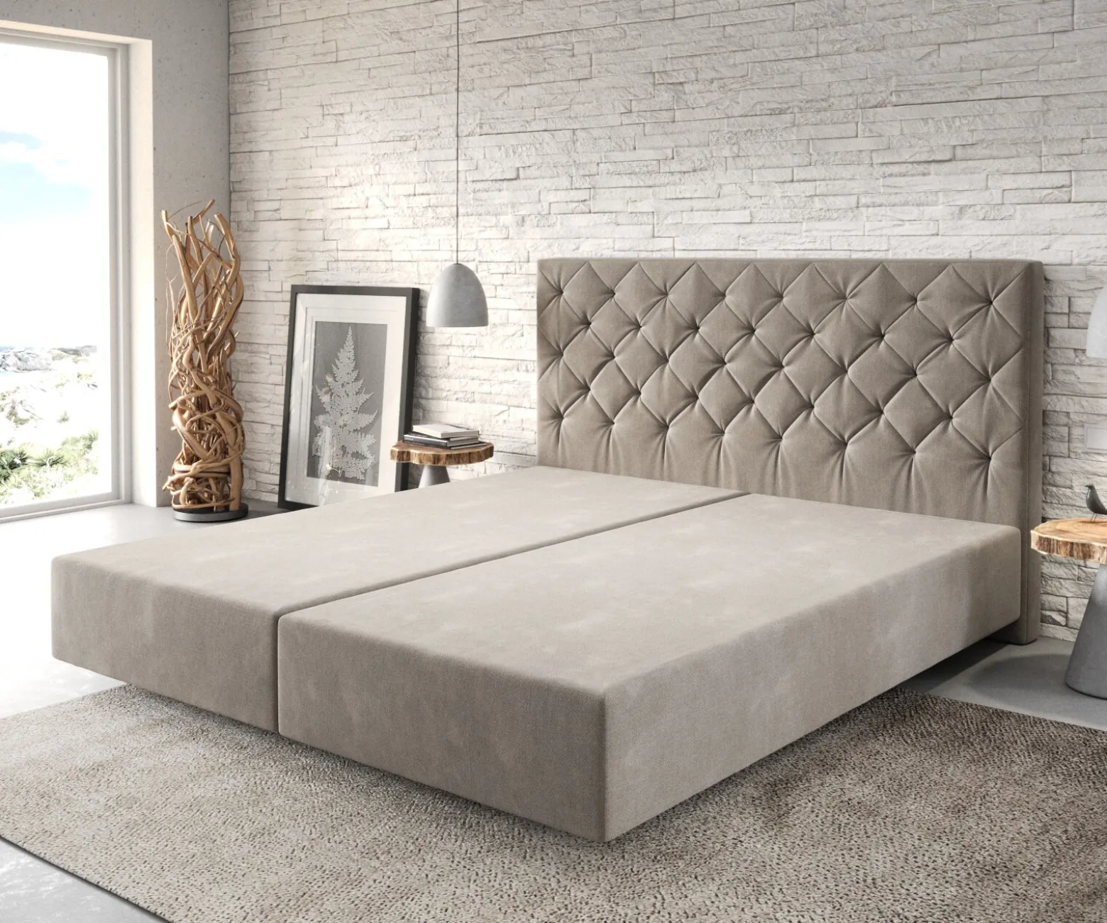 BoxspringgestellDream-Great 180x200 cm Mikrofaser Beige Sofort versandfertig