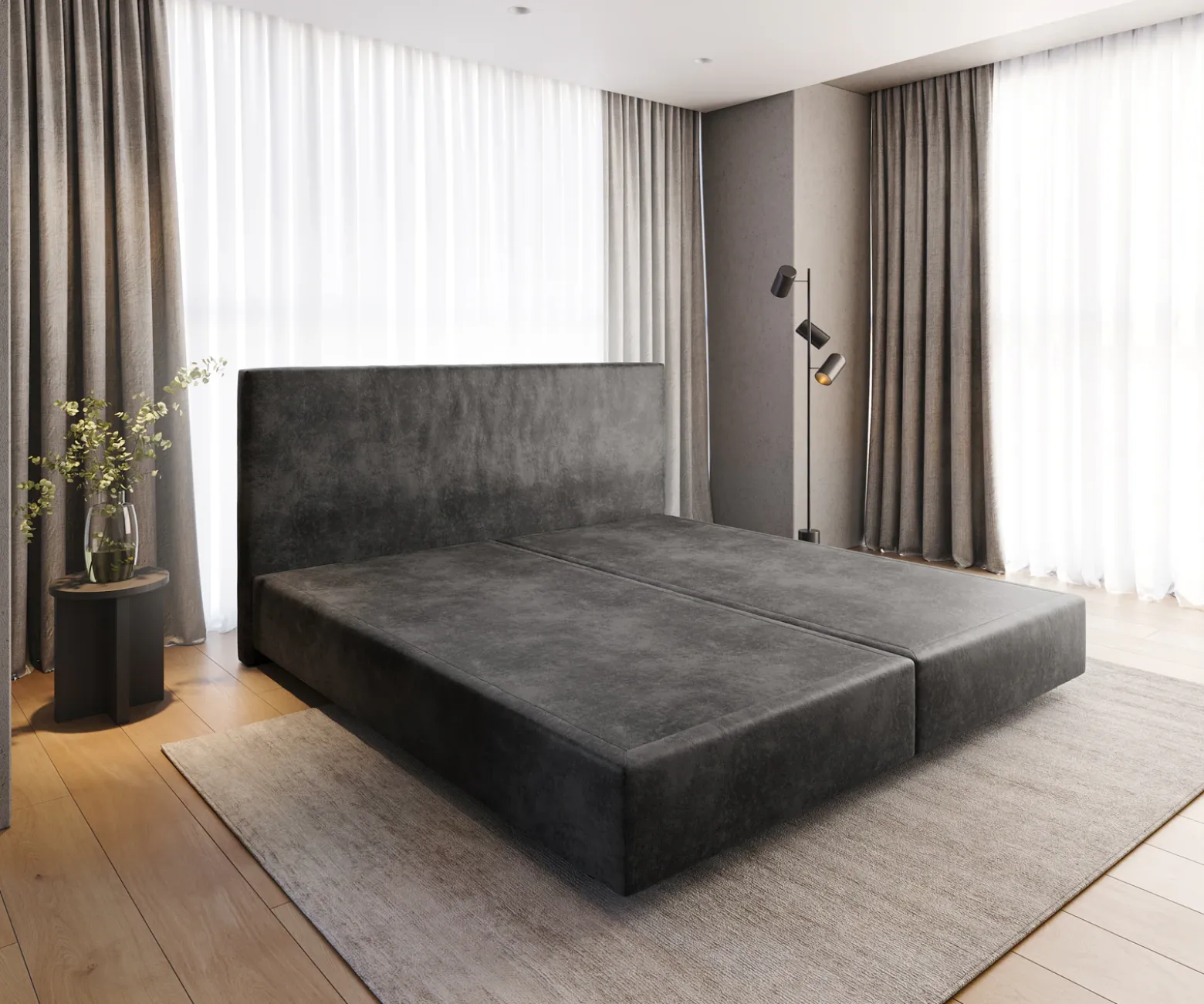 BoxspringgestellDream-Well Mikrofaser Anthrazit Vintage 200x200 cm Sofort versandfertig