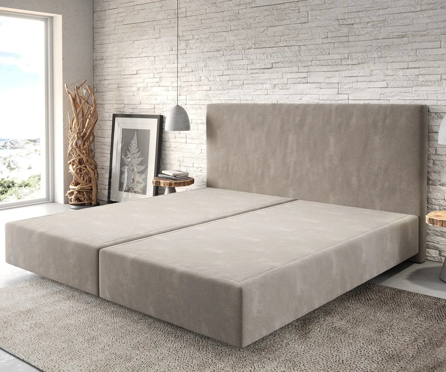 BoxspringgestellDream-Well Mikrofaser Beige 200x200 cm Sofort versandfertig