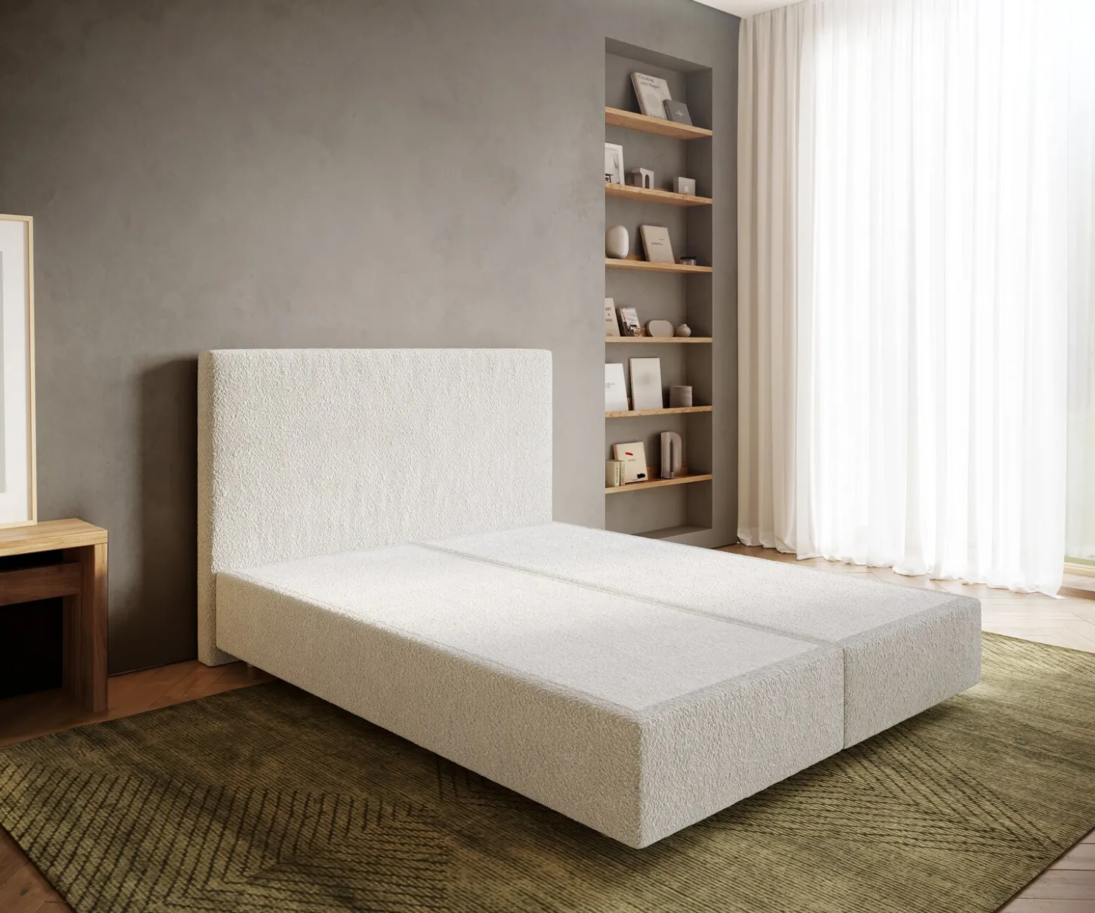 BoxspringgestellDream-Well 160x200 cm Bouclé Creme-Weiß Sofort versandfertig