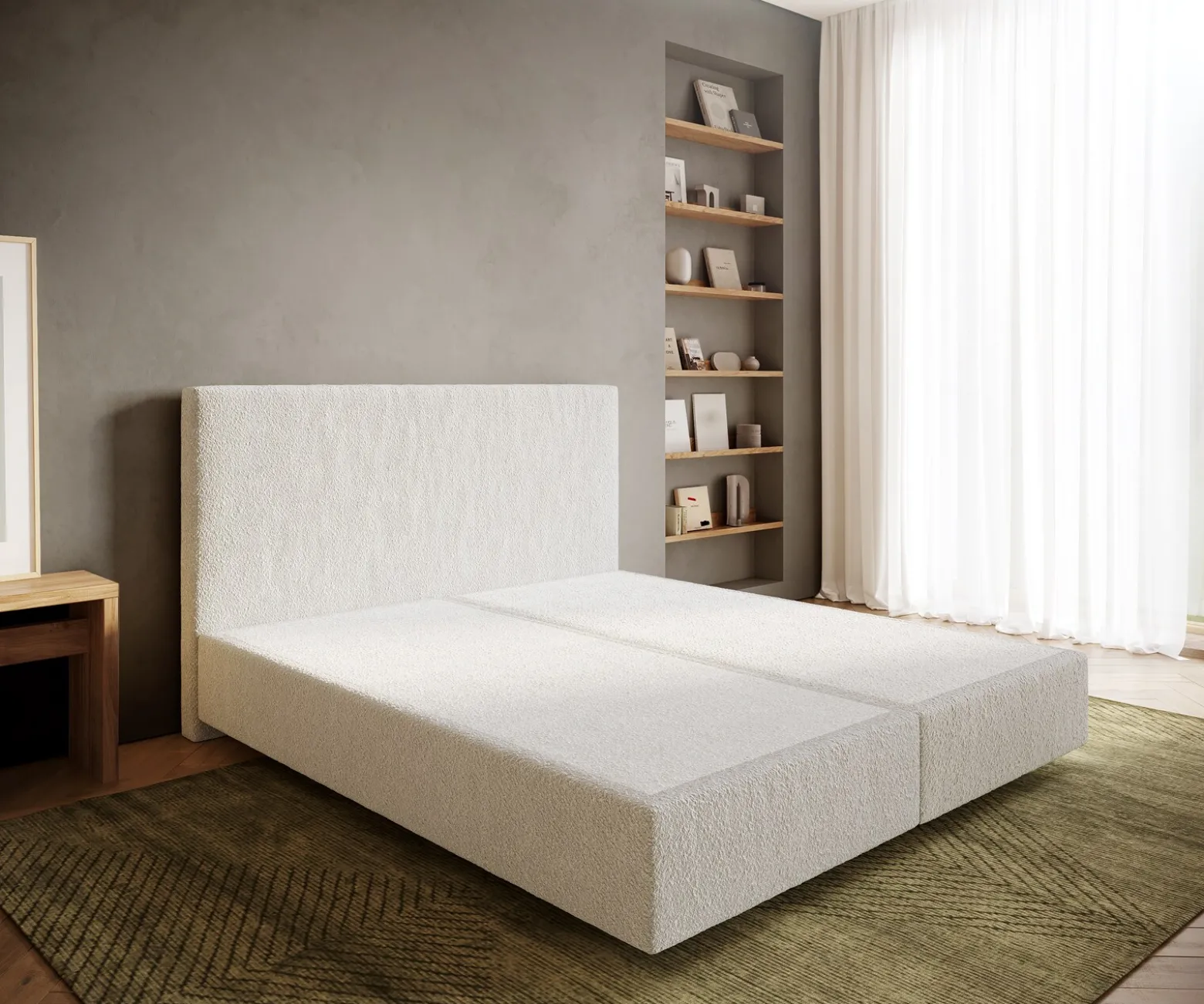 BoxspringgestellDream-Well 180x200 cm Bouclé Creme-Weiß Sofort versandfertig