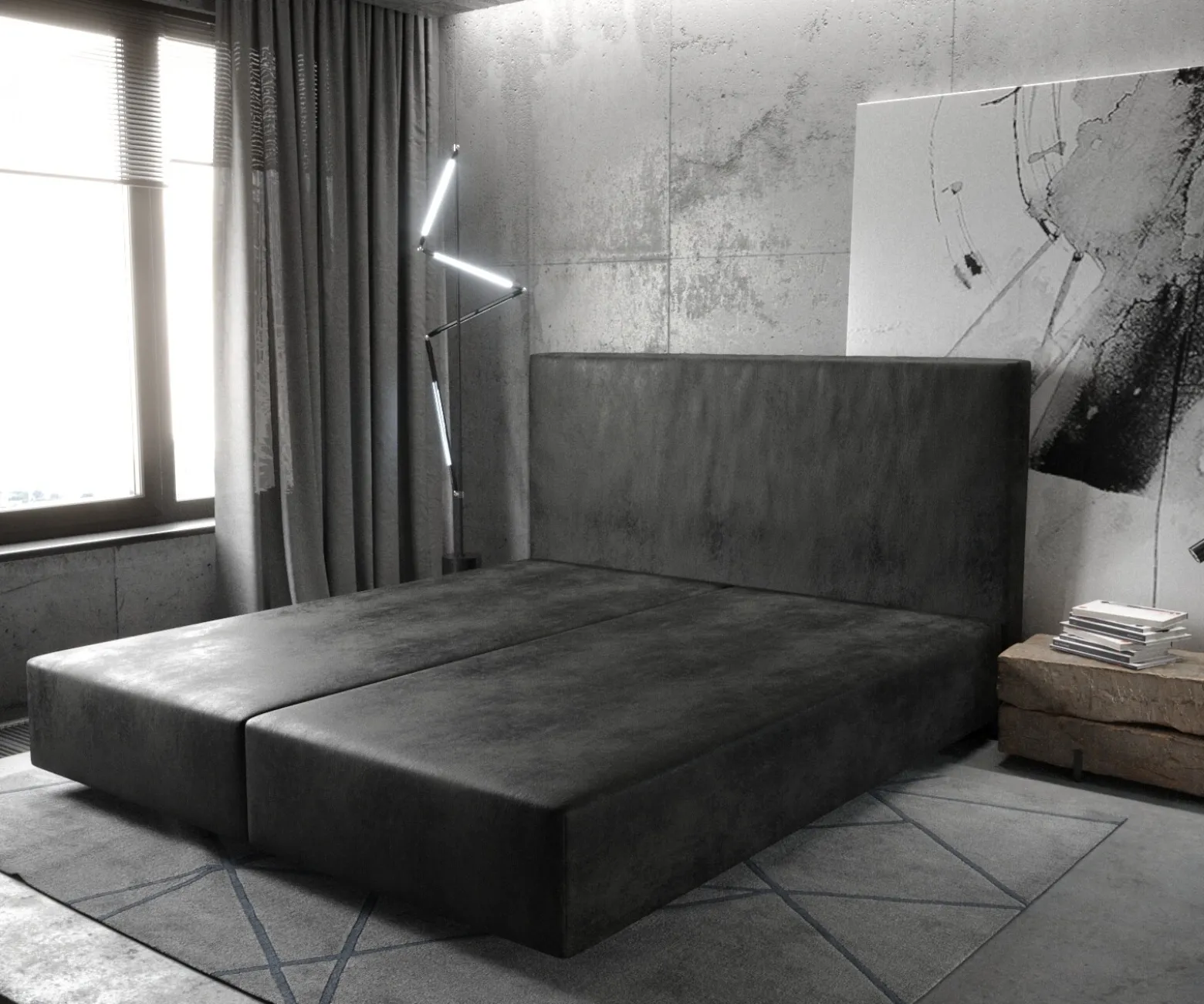 BoxspringgestellDream-Well 180x200 cm Mikrofaser Anthrazit Vintage Sofort versandfertig
