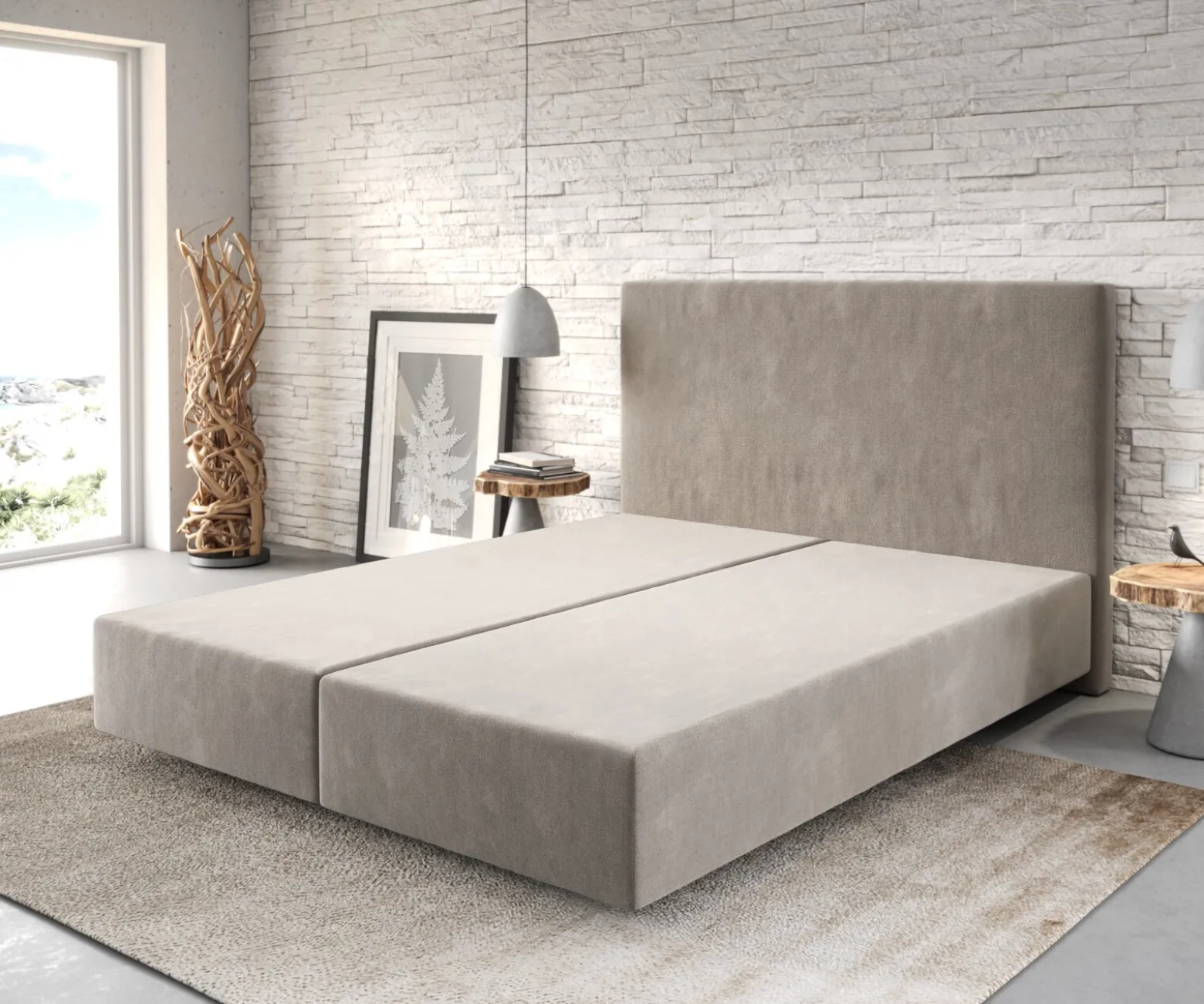BoxspringgestellDream-Well 160x200 cm Mikrofaser Beige Sofort versandfertig