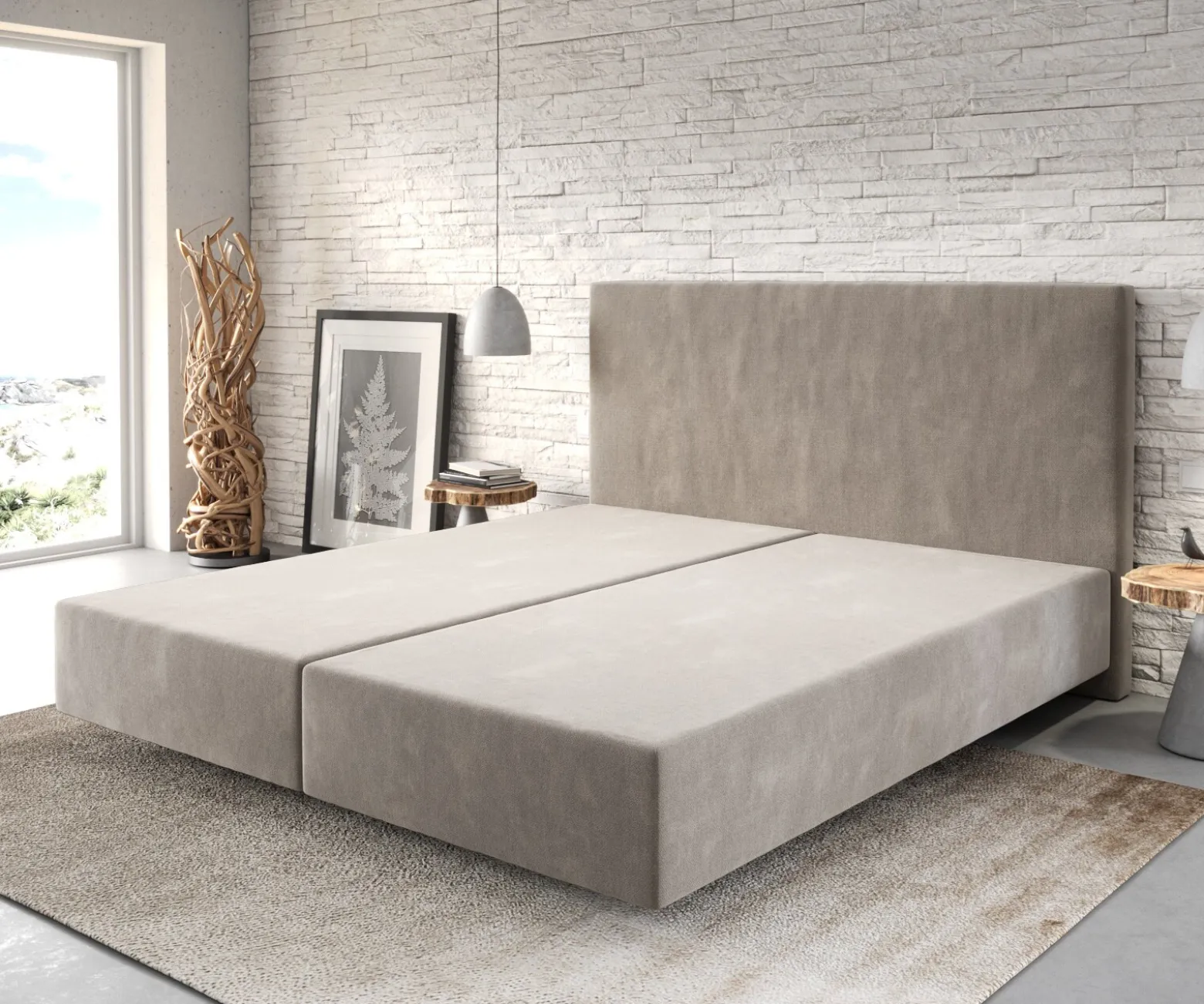 BoxspringgestellDream-Well 180x200 cm Mikrofaser Beige Sofort versandfertig