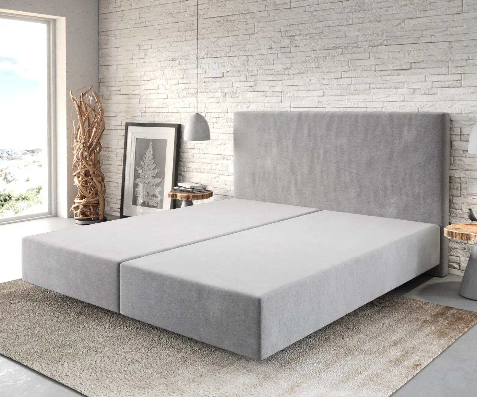 BoxspringgestellDream-Well 180x200 cm Mikrofaser Grau Sofort versandfertig