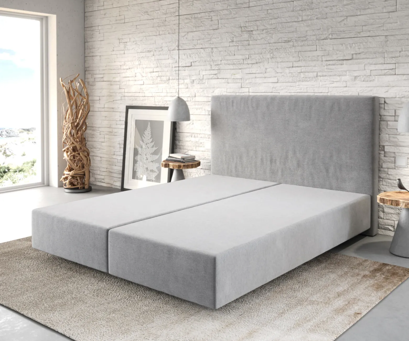 BoxspringgestellDream-Well 160x200 cm Mikrofaser Grau Sofort versandfertig