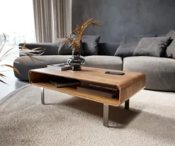 CouchtischAnaya 100x50 cm Akazie Natur 1 Fach L-Fuß Edelstahl Sofort versandfertig