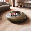 CouchtischBlaise 100x100 cm Metallic Gold mit Reliefglas Taupe Sofort versandfertig