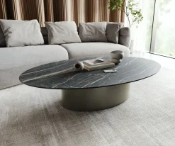 CouchtischCasilda 150x90 cm Keramik Laminam®Noir Desir Braun Mittelfuß Effektfinish Titan Sofort versandfertig