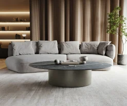 CouchtischCasilda 150x90 cm Keramik Laminam®Noir Desir Braun Mittelfuß Effektfinish Titan Sofort versandfertig