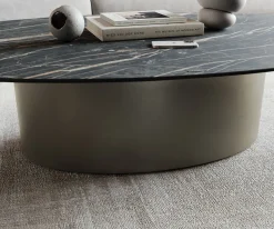 CouchtischCasilda 150x90 cm Keramik Laminam®Noir Desir Braun Mittelfuß Effektfinish Titan Sofort versandfertig