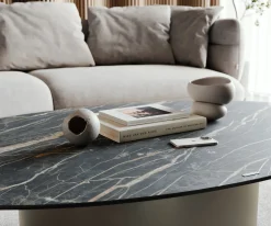 CouchtischCasilda 150x90 cm Keramik Laminam®Noir Desir Braun Mittelfuß Effektfinish Titan Sofort versandfertig