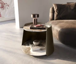 CouchtischDaban 59x59 cm Keramik Minas Melange Weiß-Beige Gestell Metall Titanfarbig Versandfertig ca. 25.09.26