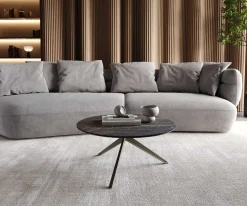 CouchtischDelron 70x70 cm Keramik Laminam®Noir Desir Braun Kreuzfuß Flach Metall Effektfinish Titan Sofort versandfertig