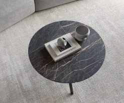 CouchtischDelron 70x70 cm Keramik Laminam®Noir Desir Braun Kreuzfuß Flach Metall Effektfinish Titan Sofort versandfertig