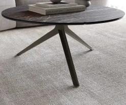 CouchtischDelron 70x70 cm Keramik Laminam®Noir Desir Braun Kreuzfuß Flach Metall Effektfinish Titan Sofort versandfertig
