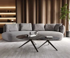 CouchtischDelron 70x70 cm Keramik Laminam®Noir Desir Braun Kreuzfuß Flach Metall Effektfinish Titan Sofort versandfertig