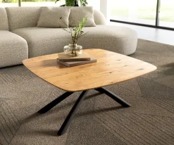 CouchtischEdge Boot 90x90 cm Eiche Natur Schweizer Kante Sarity Metall Schwarz Sofort versandfertig