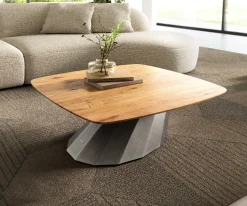 CouchtischEdge Boot 90x90 cm Eiche Natur Schweizer Kante Parabi Metallic Silber Sofort versandfertig