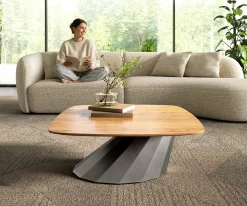 CouchtischEdge Boot 90x90 cm Eiche Natur Schweizer Kante Parabi Metallic Silber Sofort versandfertig