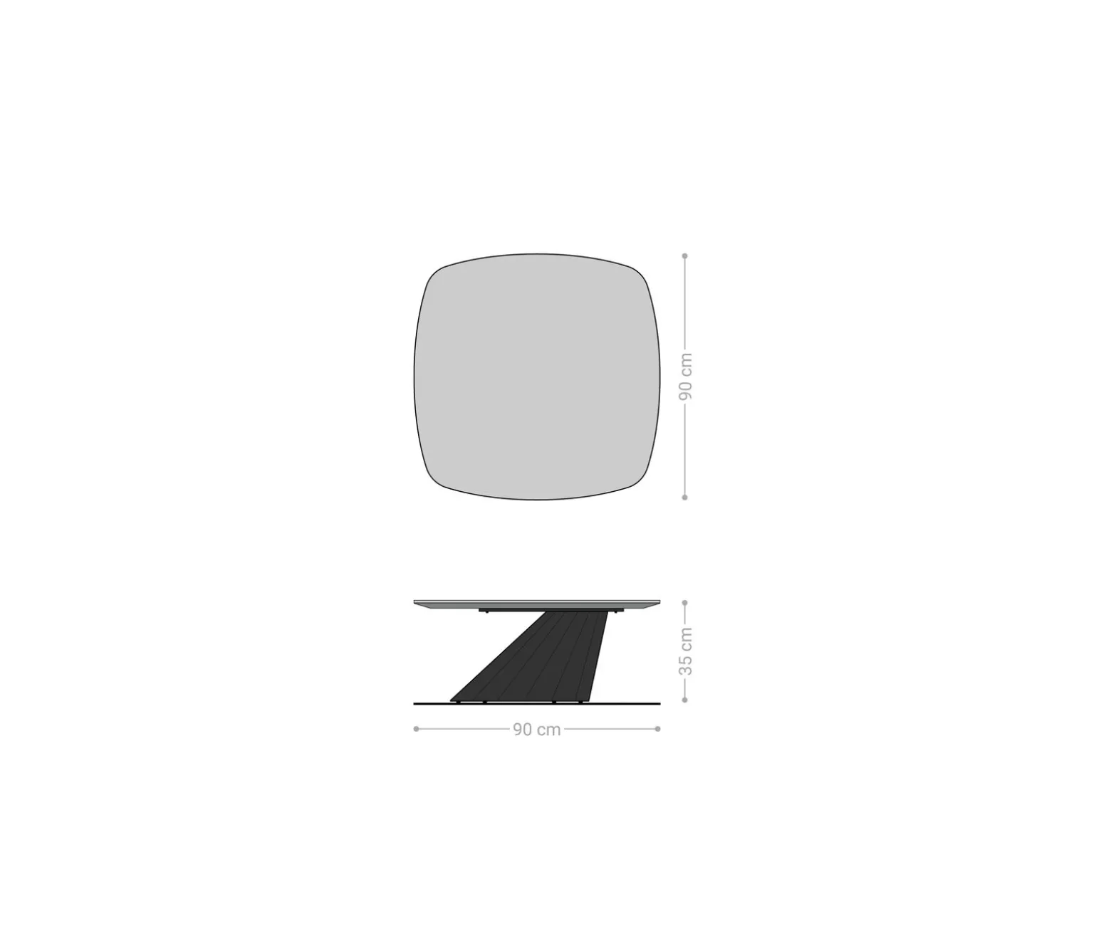 CouchtischEdge Boot 90x90 cm Eiche Natur Schweizer Kante Parabi Metallic Silber Sofort versandfertig