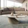 CouchtischEdge Organisch 140x76 cm Keramik Minas Melange Conis Metall Effektfinish Titan Sofort versandfertig