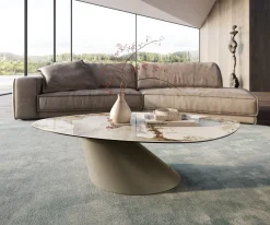 CouchtischEdge Organisch 140x76 cm Keramik Minas Melange Conis Metall Effektfinish Titan Sofort versandfertig